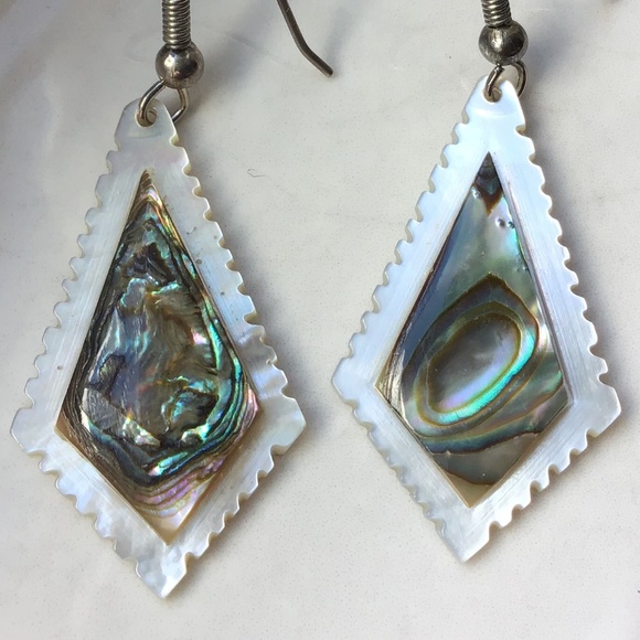 Vintage Abalone Shell & Mother of Pearl Dangle Earrings Pierced - Picture 11 of 15